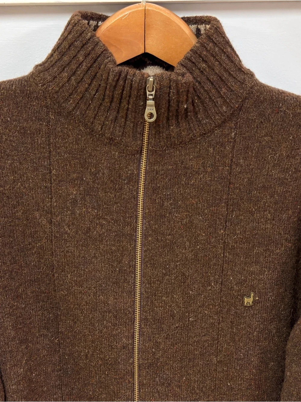 Kimuan Argentina 100% Lana Wool Sweater Men Large Brown Full-Zip Knit Jacket